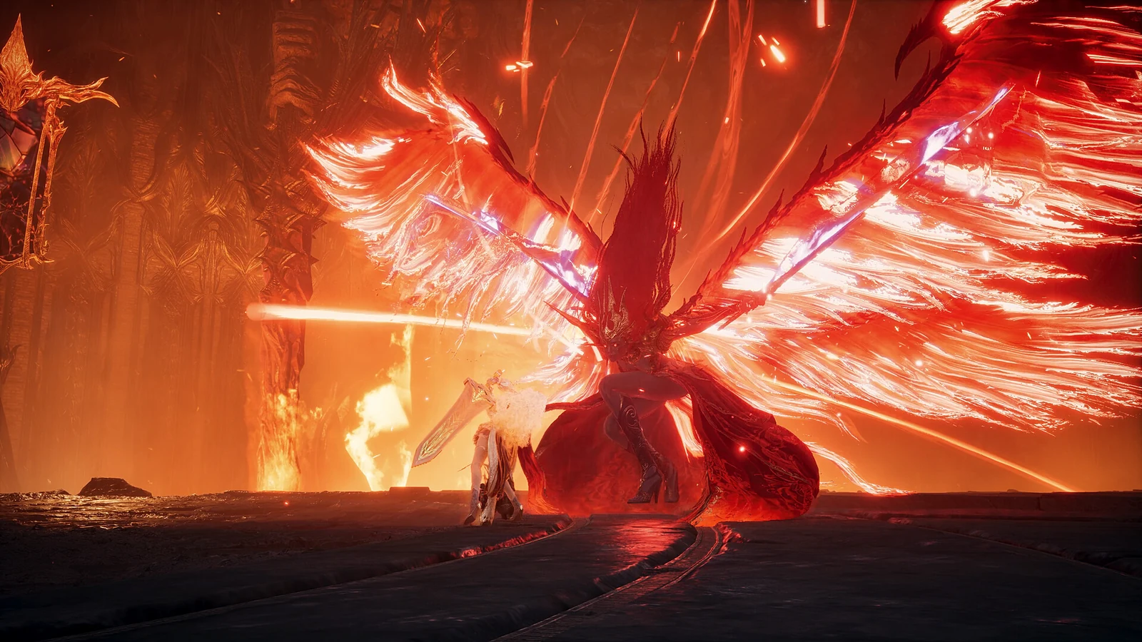 A winged enemy surrounded by red effects during combat in AION 2