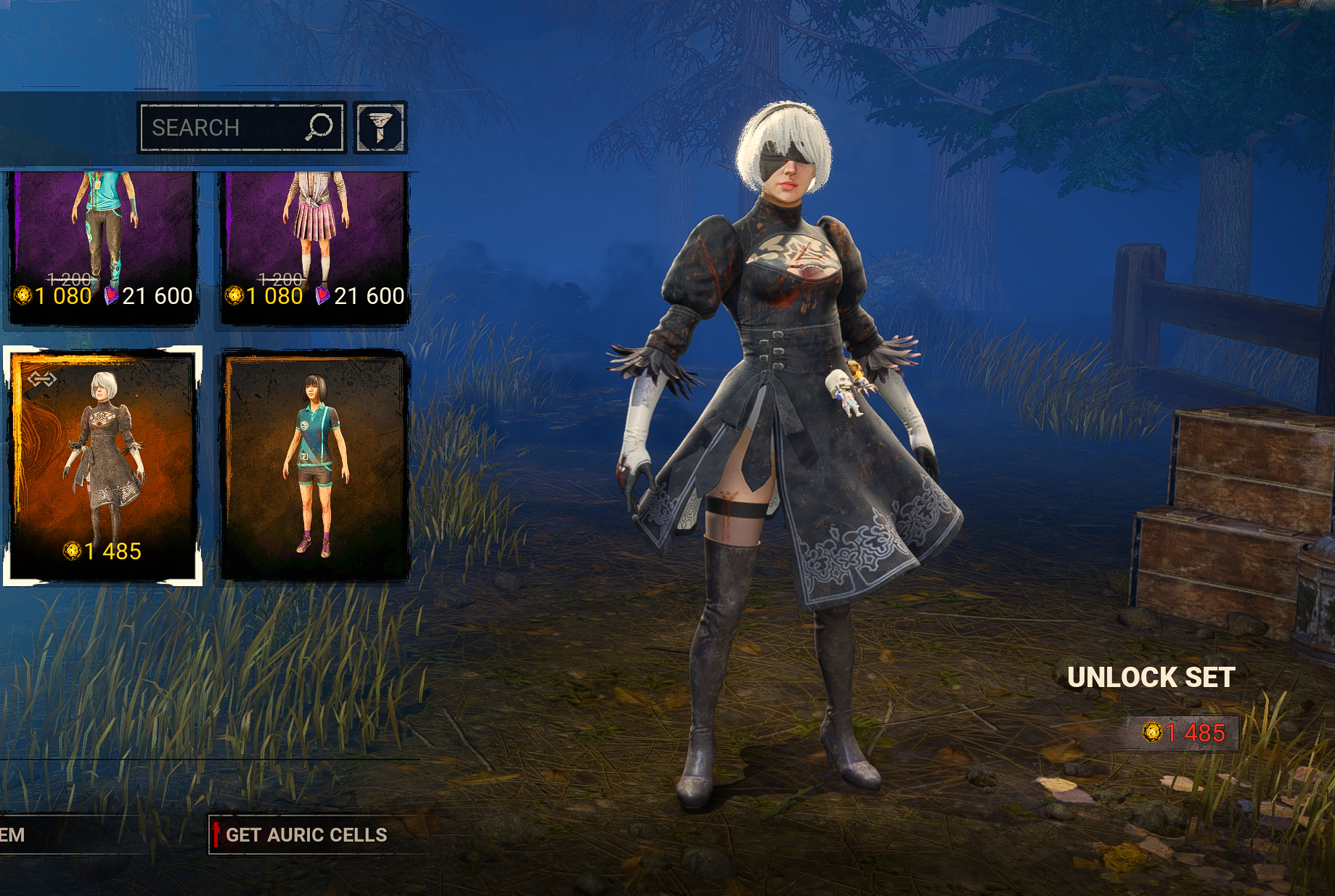 2B’s model in the Dead by Daylight store, with a visible price of 1,485 Auric Cells