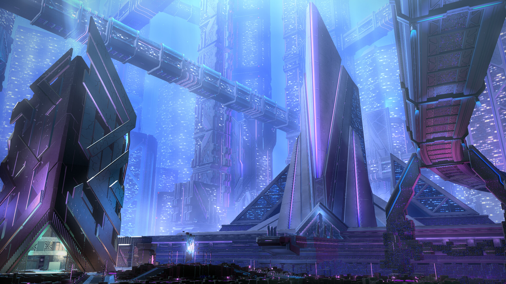 Futuristic architecture in an official Dawntrail image
