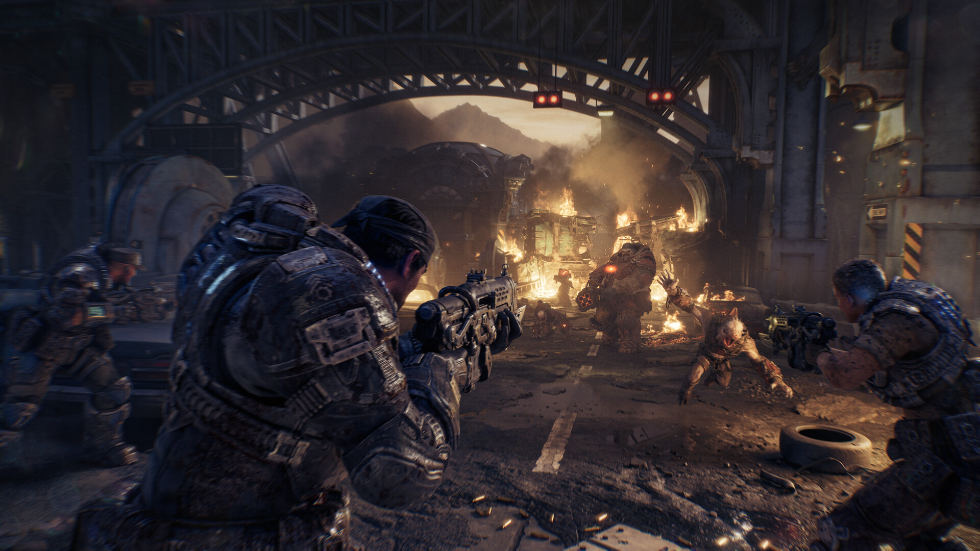 Squad combat against enemies in Gears of War: E-Day
