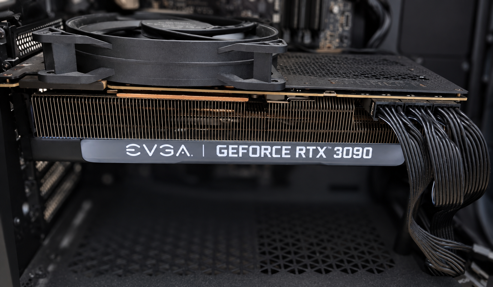 Retouched RTX 3090 photo with an extra fan above its rear plate